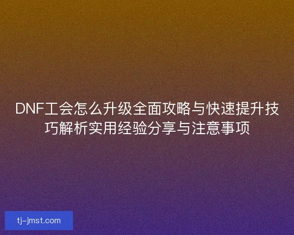 DNF工会怎么升级全面攻略与快速提升技巧解析实用经验分享与注意事项